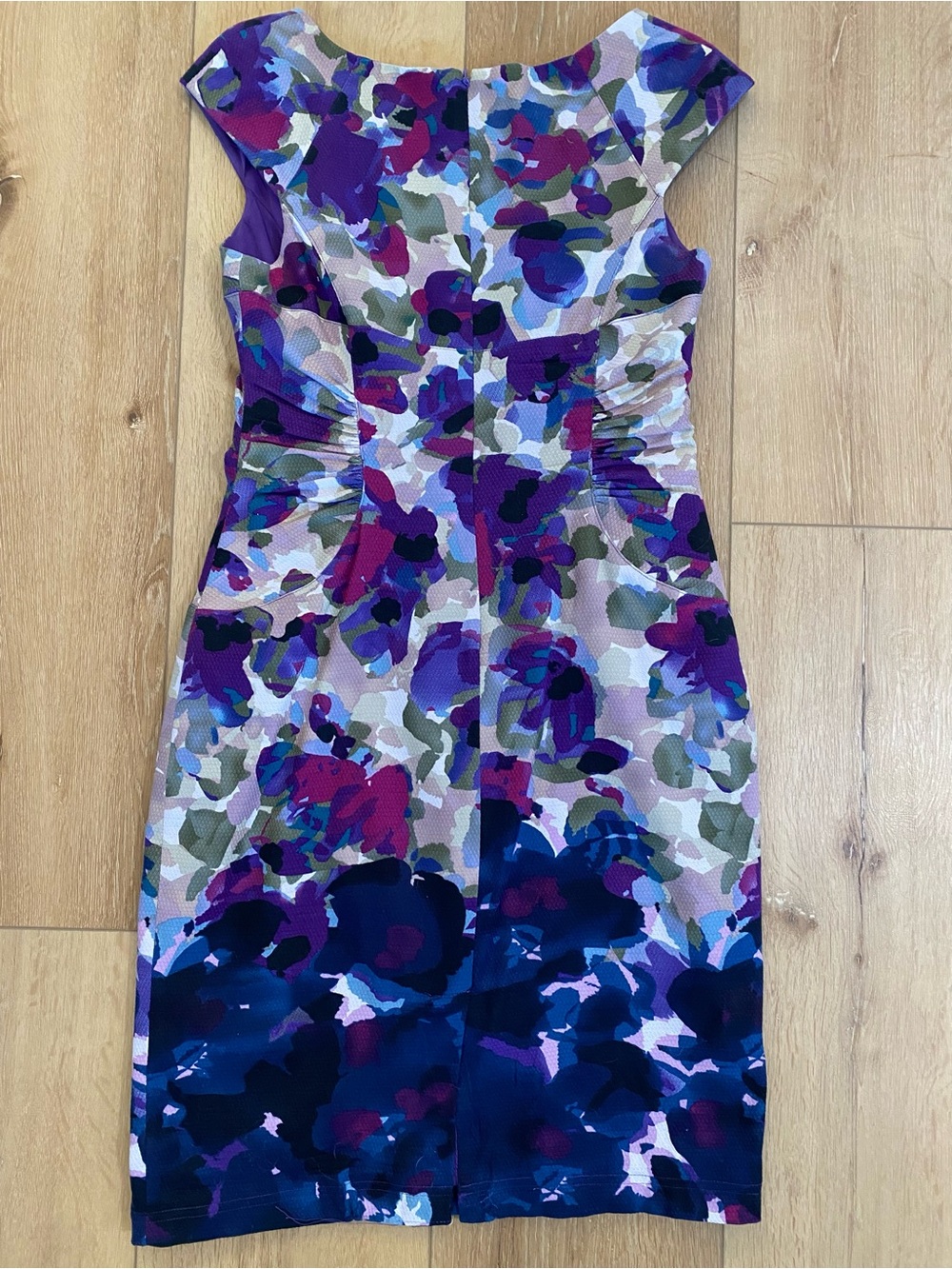 Adrianna Papell Dress Floral Sheath Purple Summer Wedding Guest Women’s 10 - Picture 4 of 9